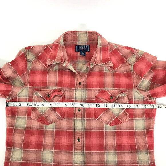 Chaps Denim Long Sleeve Western Shirt Women's Medium Plaid 100% Cotton Casual - Picture 8 of 11